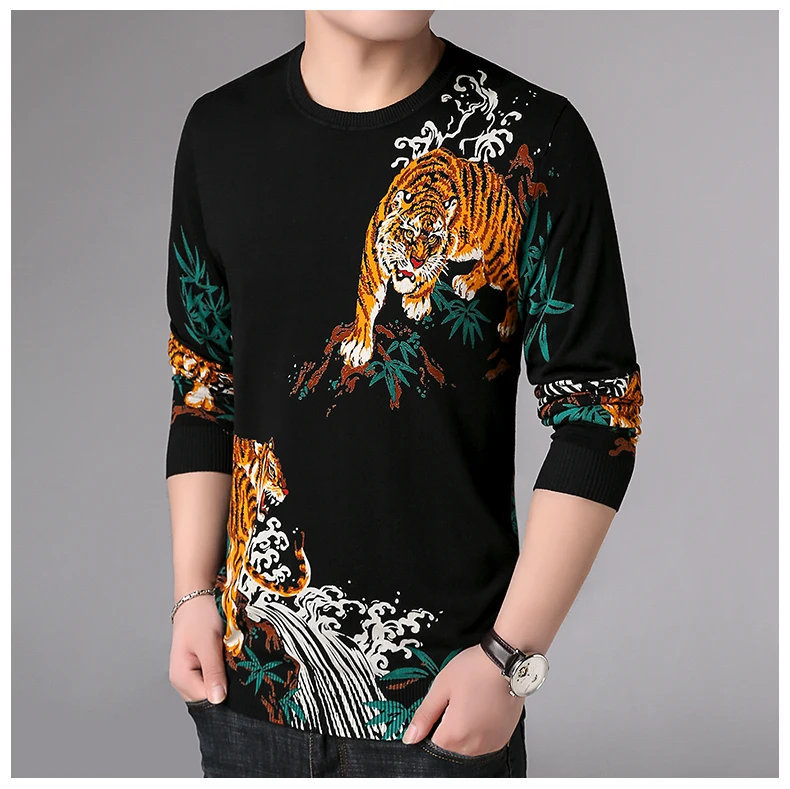 2018 Mens Black Sweaters For Men Casual Sweaters Men Fashion Print Tigers Man Knitted Sweater Knit Male Ropa De Caballero (14)