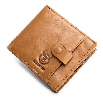 

FGGS BULLCAPTAIN Genuine Leather Men Wallets Credit Business Card Holders Zipper Cowhide Leather Wallet Purse