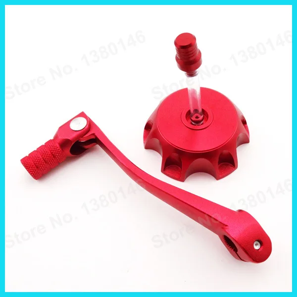 Красный складной Шестерни Цельнокройное переключения рычага+ газ Топливные баки для мотоциклов Кепки Крышка для 50 125 160 cc Пит Байк Stomp ycf SDG мотоцикл