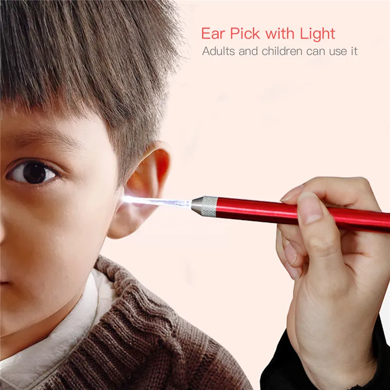 Детский ушной воск очиститель фонарик удалитель ушной серы светящаяся Ушная кюрета световая ложка чистящий инструмент для ухода за ушками для детей - Цвет: Красный