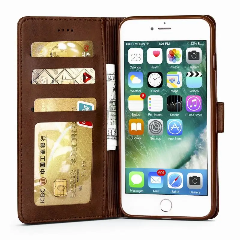 Case For iPhone 7 8 Plus 7plus Flip Case Cover Luxury Wallet Vintage Plain Leather Phone Bag Funda For Apple i phone 8plus Coque