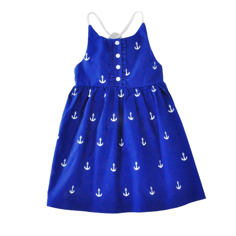 

Summer Style Kids Girl Princess Dresses 2017 Navy Blue Anchor Pattern Girl Kid Princess Dress Summer Party Toddler Clothes Dress