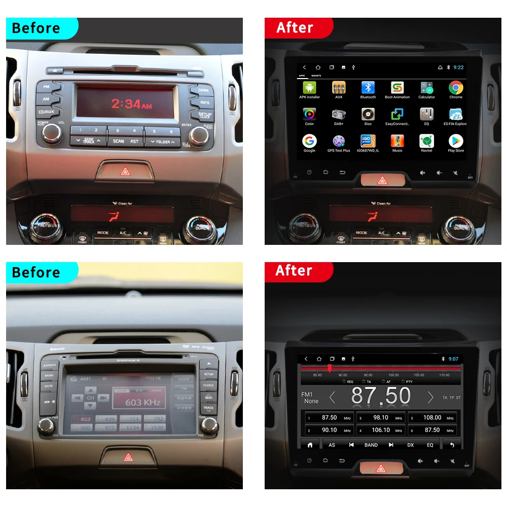 EKIY 2 Din Android 8 1 4 ядра автомобильный DVD для KIA Sportage 2011 2012 2013 2014 2015 головное устройство