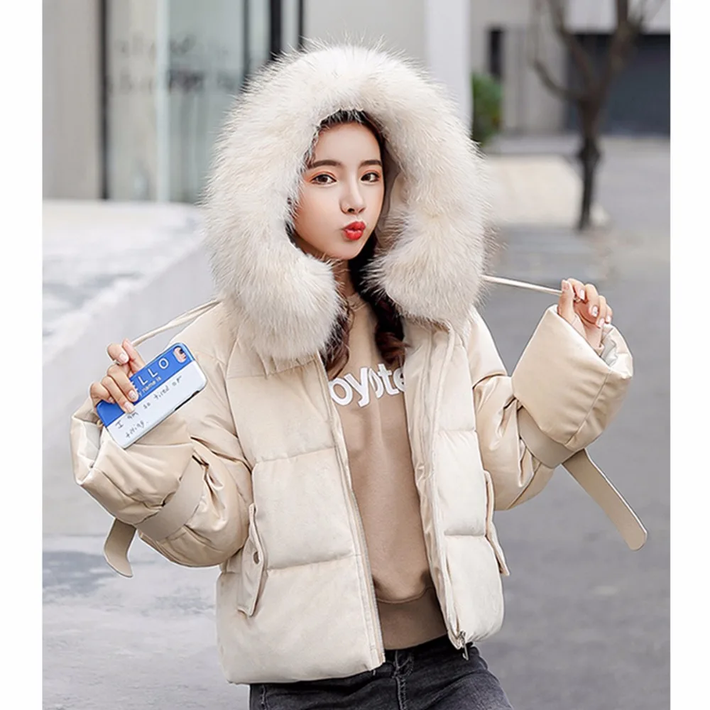 

2018 winter new fur collar hat cotton coat gold velvet female jacket short cotton jacket slim warm casual jacket 6 color coat