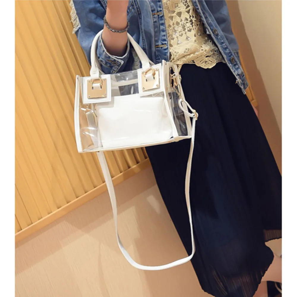 

2x Transparent Shoulder Crossbody Bag Candy Fashion Women Handbag Tote Messenger