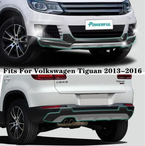 

High Quality ABS Car Front + Rear Bumper Diffuser Protector Guard Skid Plate Fits For Volkswagen Tiguan 2013-2016 BY EMS