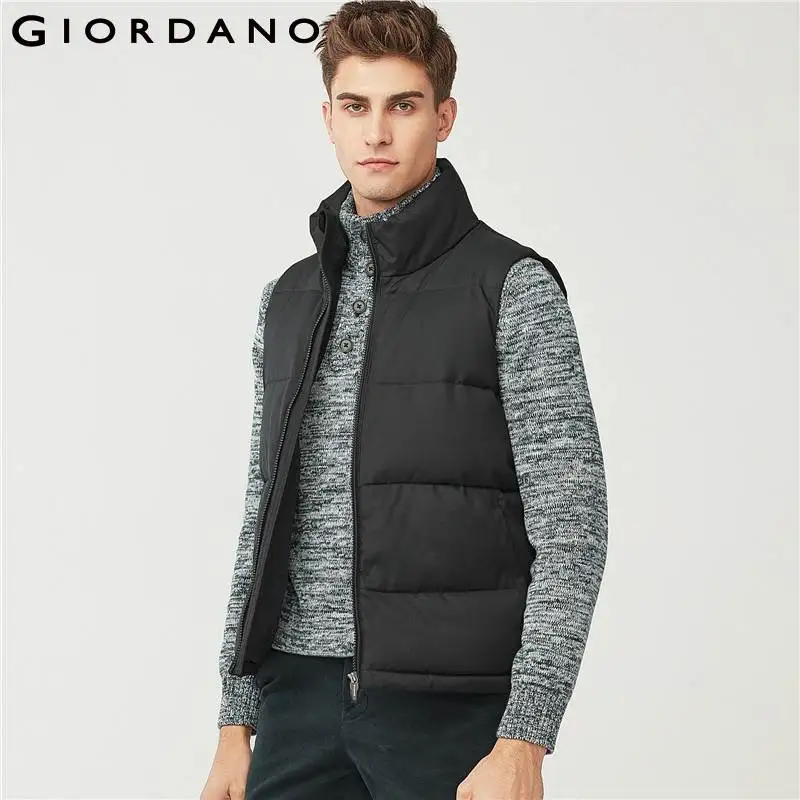 

Giordano Men Vest Men Winter Jacket Solid Color Simple Stand Collar Quilted Vest Jacket Sleeveless Chaleco Hombre Pocket Young