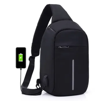 

Chest package bag shoulder his bag male female leisure triangle chest usb charging big chest package anti-theft waterproof