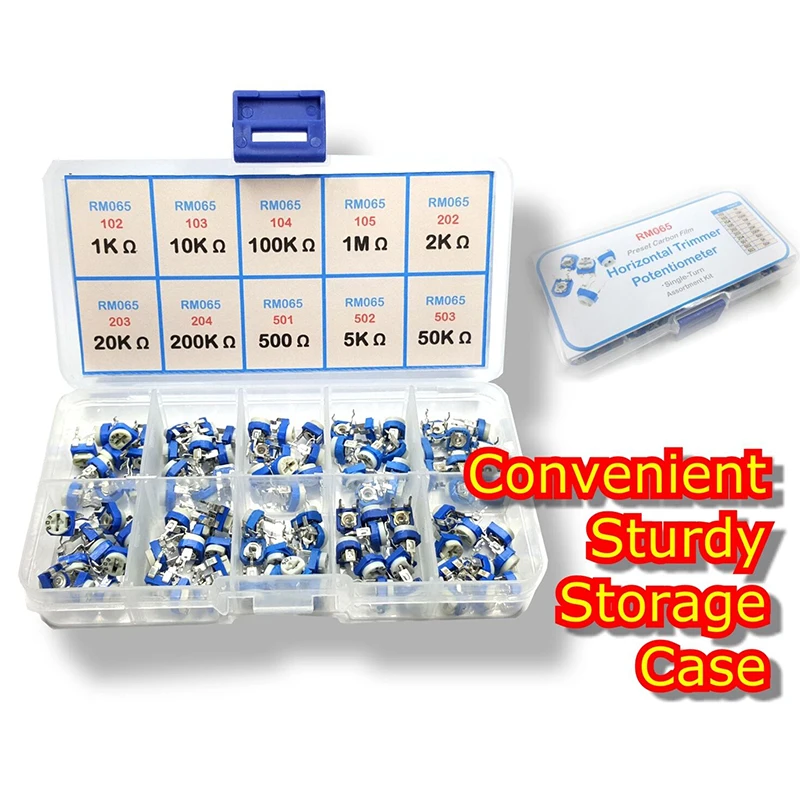 

Breadboarding Resistor 100pcs Prototyping 10 Value Potentiometer Trimpot Variable Assortment Box Kit Components