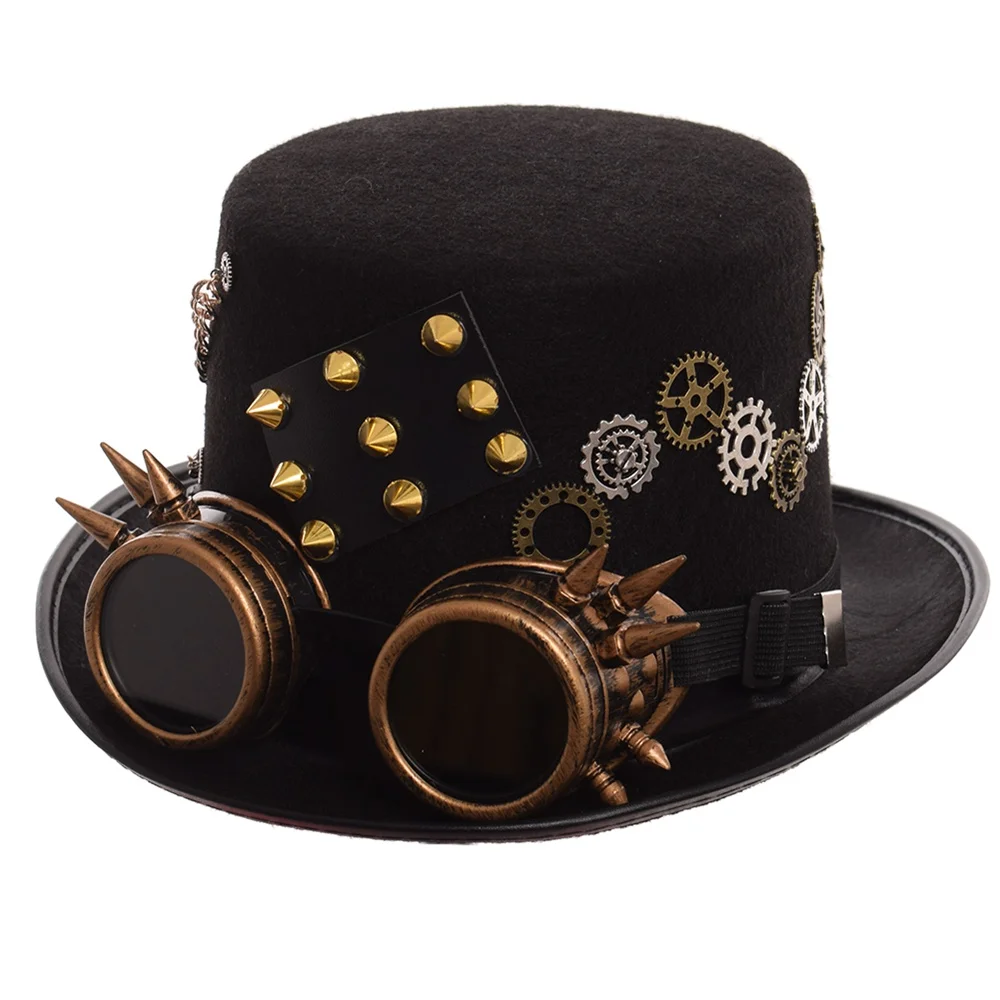 Unisexe Steampunk Gear Floral Spike Goggle Black Top Hat Victorian Costume Chapeau