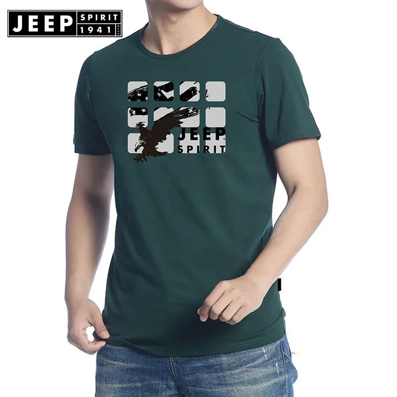Футболка JEEP SPIRIT мужская летняя футболка с круглым вырезом homme однотонная Повседневная Свободная Мужская футболка Военная футболка Camisetas hombre - Цвет: Dark green