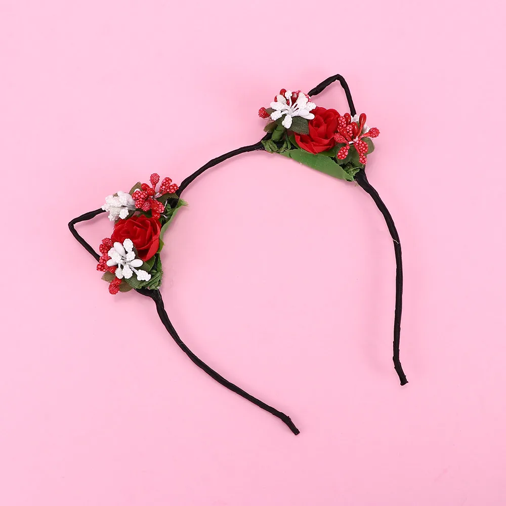 

1pc Girls Hair Hoop Colorful Headwear Popular Cute Rose Flower Headband Cat Ear Party Headdress Hair Bands Hair Accessories