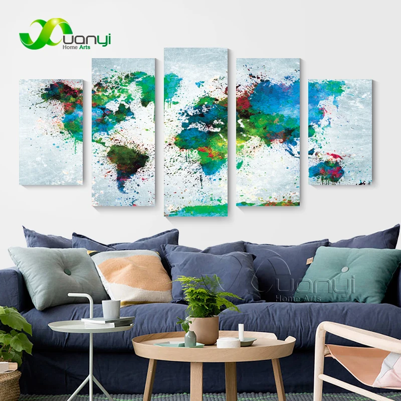 

5 Panel Modern Watercolor World Map Canvas Painting Wall Art Decoraction Prints On Canvas Home Pictures For Living Room Unframed