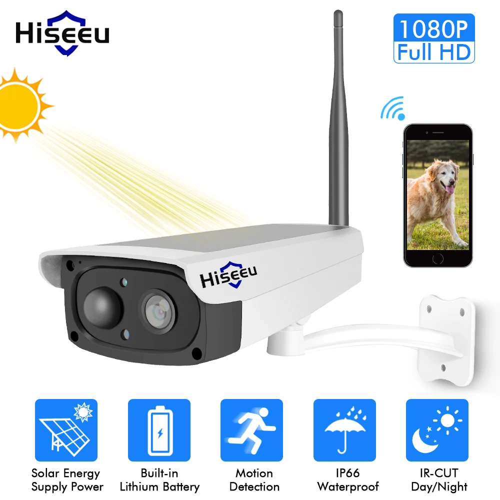 Hiseeu video surveillance camera Solar panel Rechargeable Battery 1080P Full HD Outdoor Indoor Security WiFi IP Camera Wide View