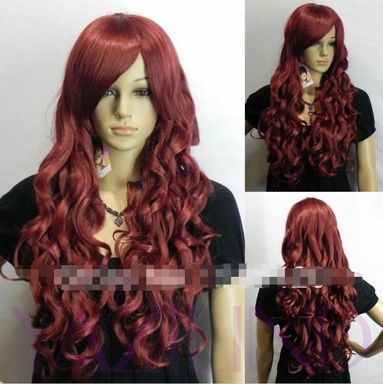 Parrucca Perruque Dyz 707 Red Wine Perm Curly Wave Hair Ramp Bangs