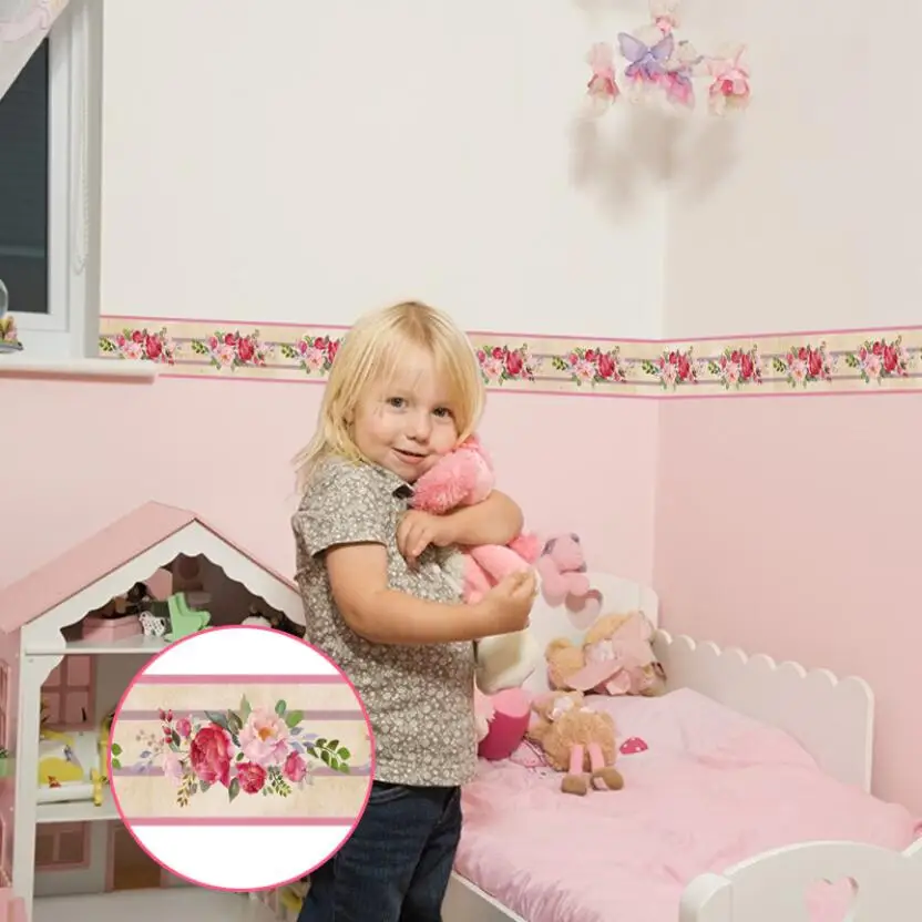 Us 9 89 37 Off Stripes Flower Wallpaper Borders Bathroom Tile Decor Waist Line Stickers Diy Baby Girl Bedroom Self Adhesive Mural Sticker Ez077 In