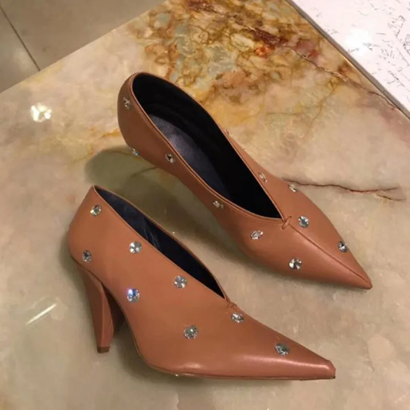 Г., новая модная весенняя женская обувь на высоком каблуке с острым носком обувь со стразами большого размера женские туфли-лодочки на каблуке Tacones Mujer