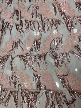 

High Quality French Lace Fabric With 3D Sequin Tassels African Tulle Fabric Nigerian Lace Fabrics 2019 Wedding Lace Fabric AFFJF