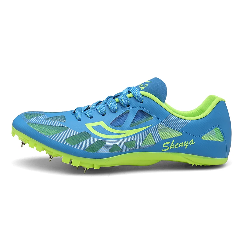 TULUO трек и поле обувь для Мужская Спортивная обувь подростков открытый дышащие шипы спортивная обувь студент Спорт Гонки Run - Цвет: Sky blue