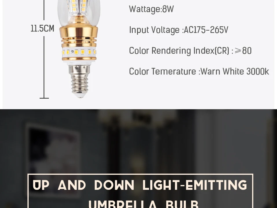 E14 лампа-зонтик AC175-265V 8 W 2800-3000 K теплый белый 5 шт./лот светодиодный лампы вверх и вниз светоизлучающих BrightHome Спальня освещения