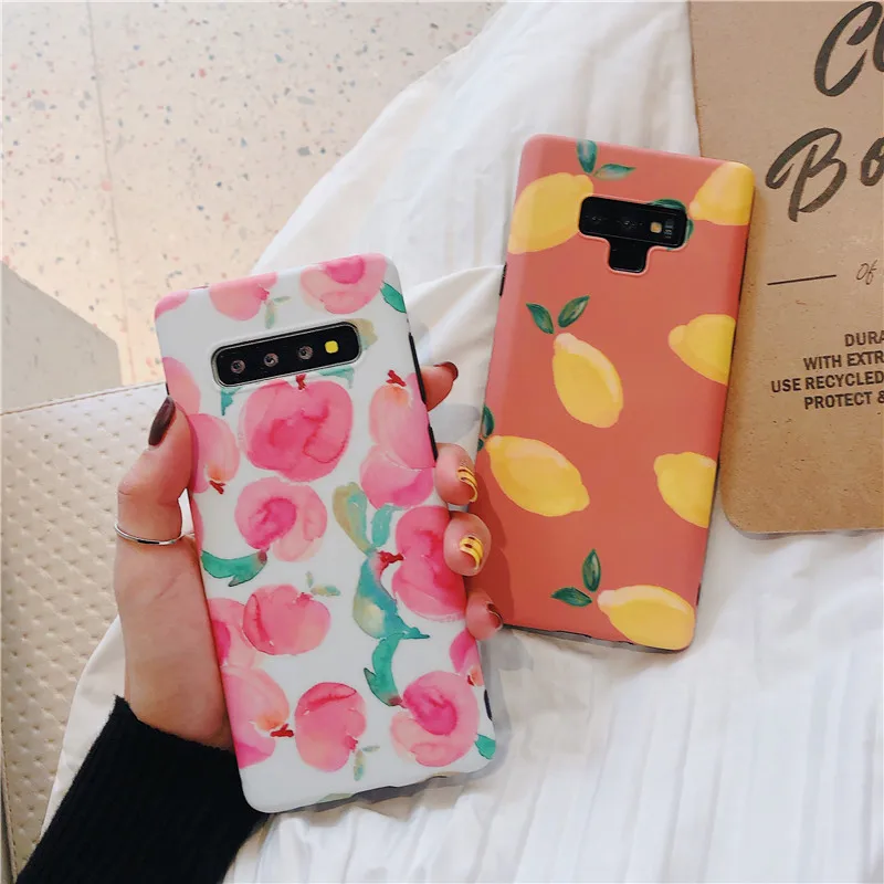 

HYSOWENDLY Pink Peach Orange Fruits Phone Case for Samsung Galaxy S7edge S8 S9 S10 Plus Lite Glossy Silicone Soft Cover Note 8 9