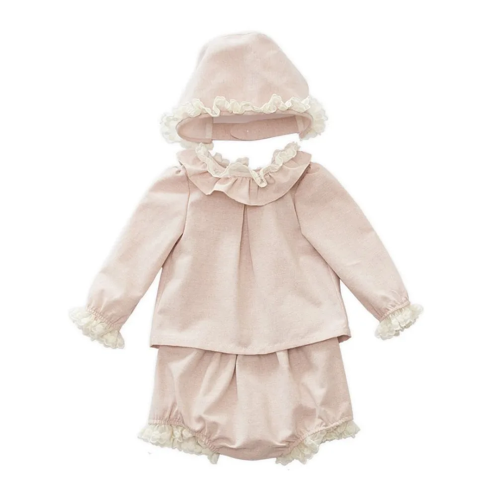 

Pink Baby Spanish Outfit,Baby Winter Clothe with Bonnet,Baby Long Sleeve Outfit,Baby Vintage Clothes Set