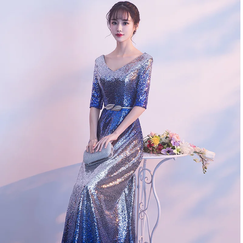 

V Neck Prom Dresses Mermaid Spaghetti Straps Sequins Sparkle Elegant Long Prom Gown Evening Dresses Robe De Soiree