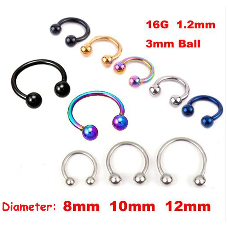 

2 Pcs * 4 Color Surgical Stainless Steel Circular Barbells Horseshoe Nose Ring Lip BCR Body Piercing Earring Tragus Ring