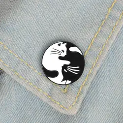 Круглый значок с изображением кота, брошь в стиле ретро, черная кошка, белая кошка, Сплетница, ангел, пара котов, джинсовая вязка, эмаль