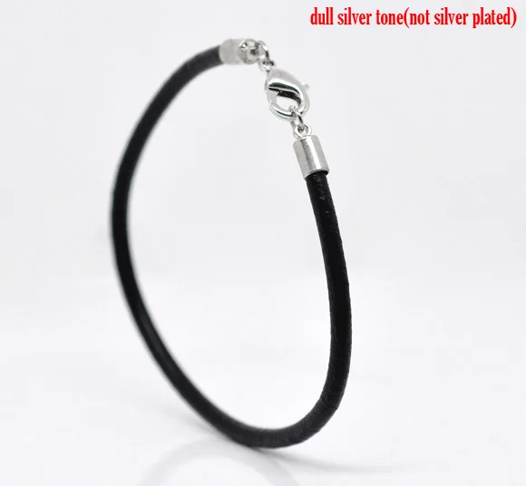 

DoreenBeads silver tone color Lobster Clasp Black Real Leather Bracelets Fit European Charm 19cm,4PCs, new