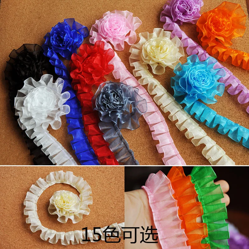 10 Yard/lot 15 Colors Snow yarn ribbon lace trim clothes accessories diy handmade 2.2cm wide headdress fold fabric | Дом и сад
