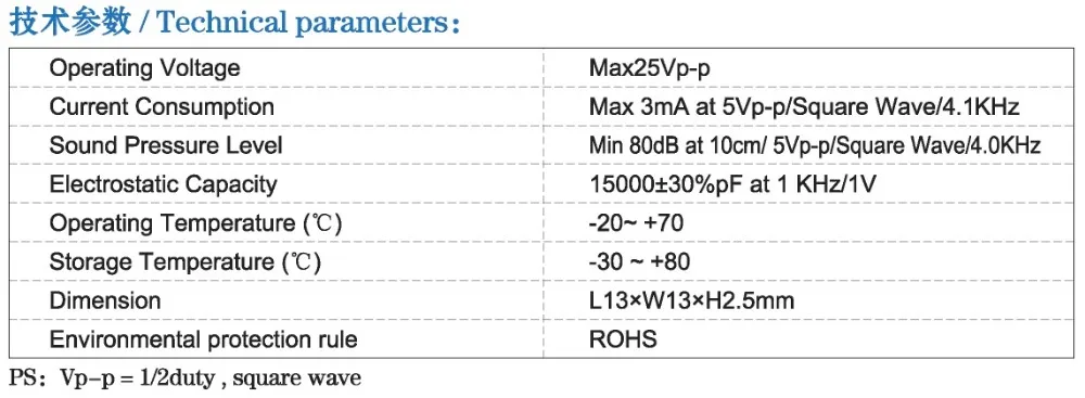Внешний накопитель Piezo поверхностного монтажа SMD зуммер аудио датчиков для дома applicane и более KLJ-1325