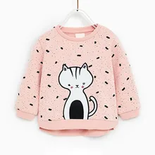 Свитер для маленьких девочек с длинными рукавами; сезон весна-осень; хлопковые топы с принтом белого кота; пуловеры для маленьких девочек