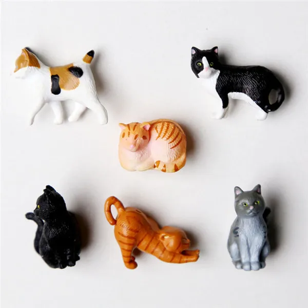 Милые игрушки для кошек, 6 шт./лот, фигурки животных на холодильник, туристический сувенир, Декор для дома и офиса, магниты, вечерние подарки для детей - Цвет: 6pcs