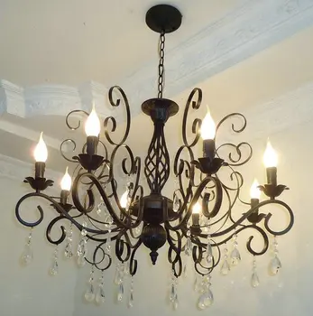 

Europe Style crytal pendant black metal chandeliers with 8 candle e14 bulb base