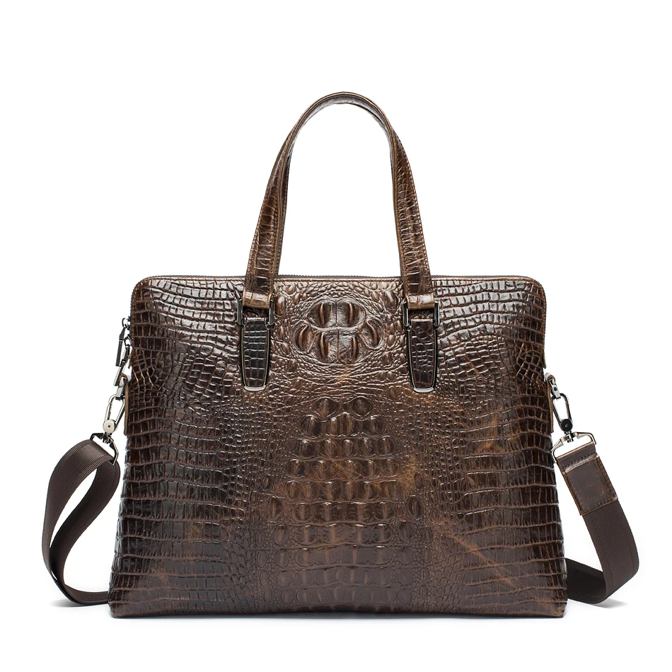 

Nesitu Brown Color Allligator Pattern Real Skin Genuine Leather Bags For Men Messenger Bags Briefcase Portfolio Man Bag #M9036