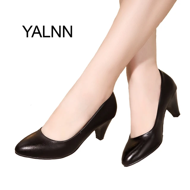 YALNN Women Concise Shoes Black Pumps Office Lady Shoes 5cm New Med