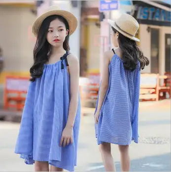 

2019 Korean style girls striped bow dress fashion summer girls vest dresses 4-9t B430