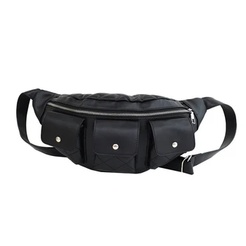

4PCS / LOT New PU Leather Waist Bag Vintage Plaid Pocket Waist Pack Chest Shoulder Bag for Men Women Big Capacity Belt Pack