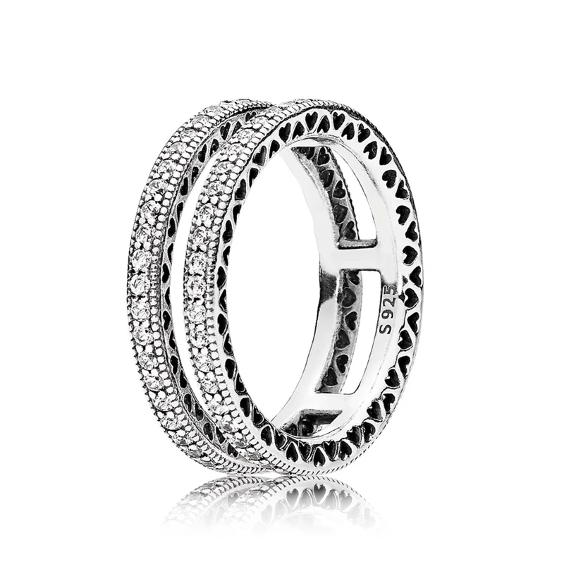 

Pure 925 Silver Double Hearts Rings ,Stackable Clear CZ Stone boho ring for Women Engagement Jewelry Gift