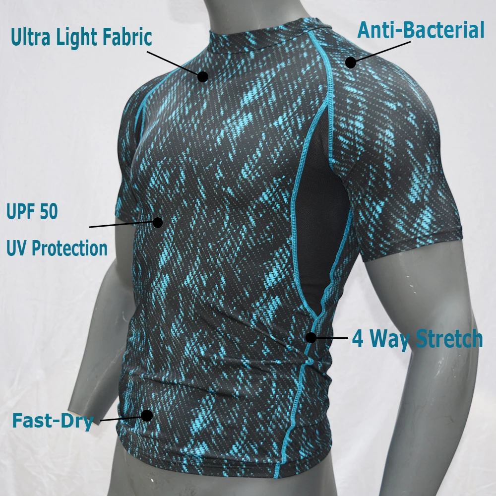 

Spearfishing New Lycra Printing Short-Sleeve Mens Surf Shirt Rash Guard Dry-Fit Surfing Rash Guards Anti-UV Top UPF 50 Beachwear
