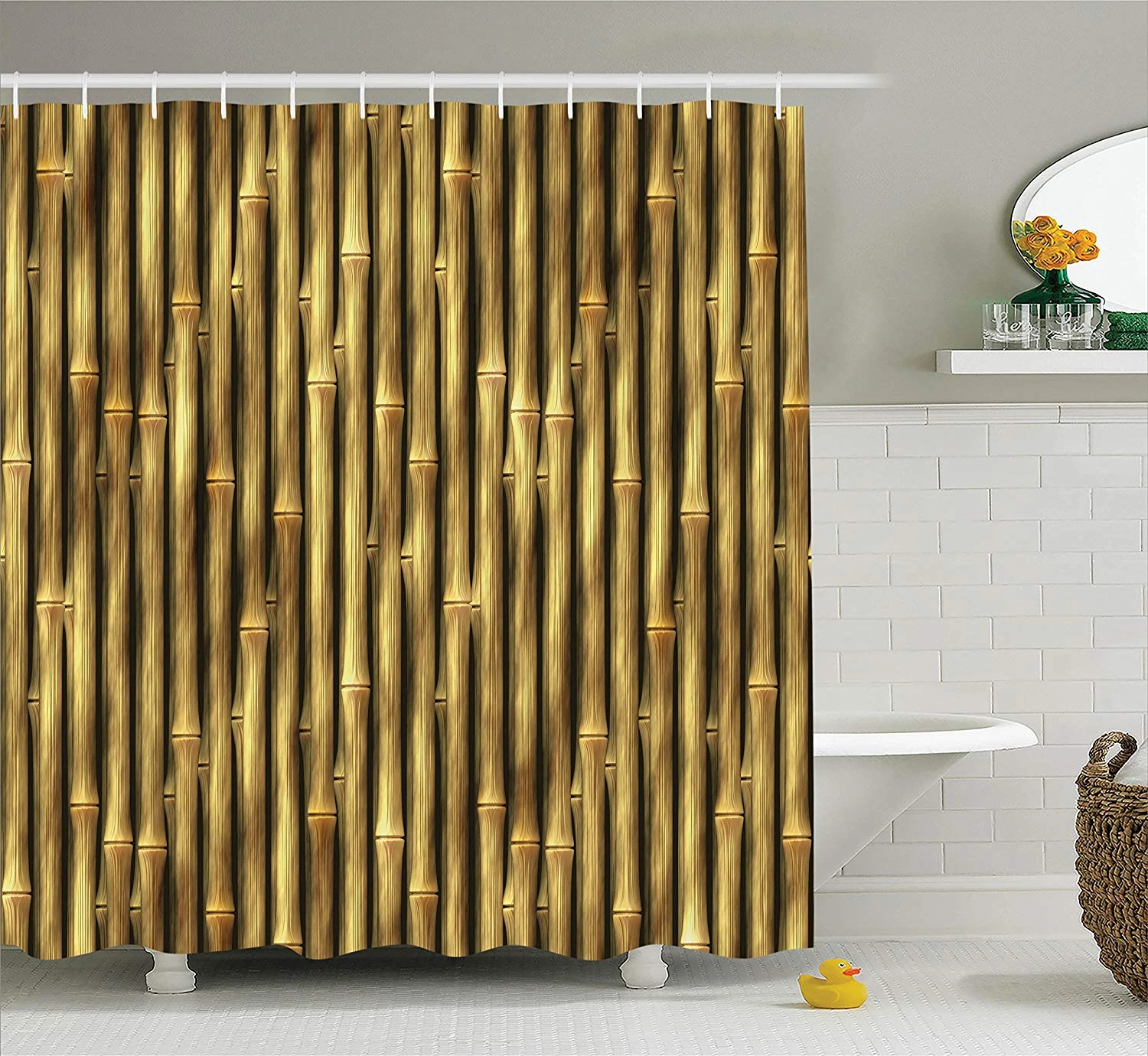 Bastones de bambú tropicales de color Beige, hierba de Woody, estilo étnico asiático, alta cosecha fina, estampado de arte Natural, juego de cortina de ducha para baño en casa|Cortinas de ducha|