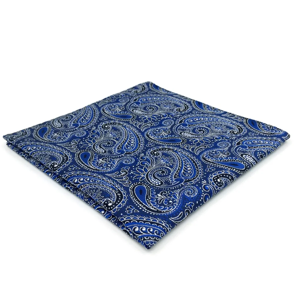 EH2 Blue White Paisley Pocket Square Silk Handkerchief Fashion Hanky