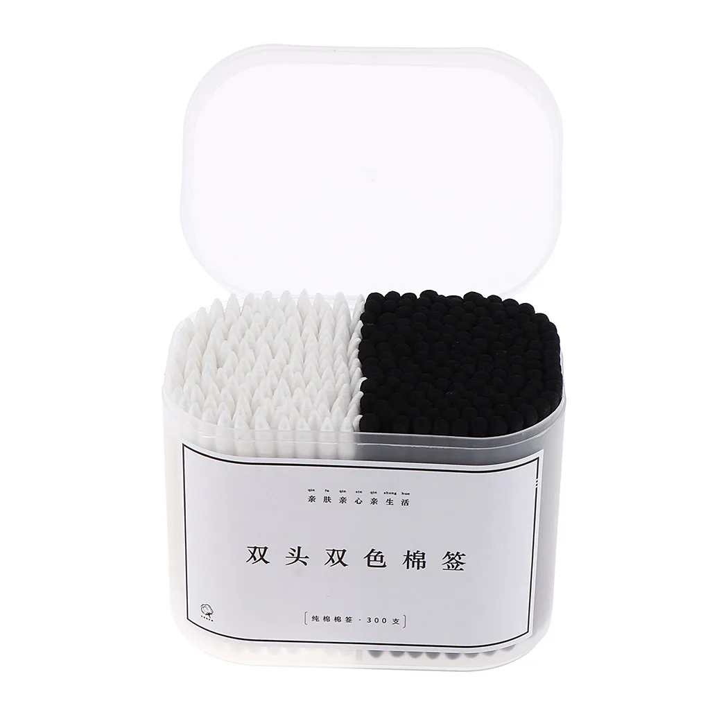 300Pcs Double Headed Paper Stick Cotton Swabs Buds Round Pointed Spiral Tips Makeup Tools, 2 Colors