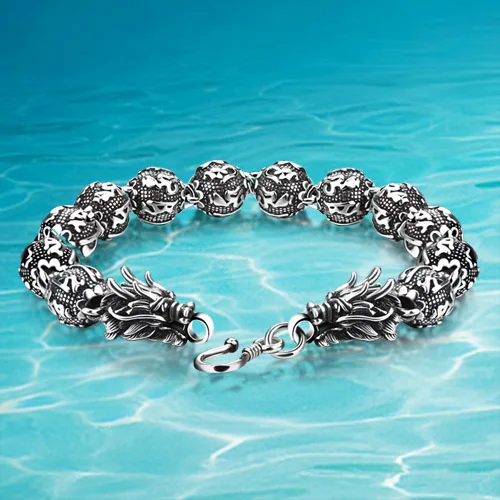 

Men jewelry Wholesale Real Pure 925 Thai Silver dragon bracelet vintage rope chain free shipping fine jewelry
