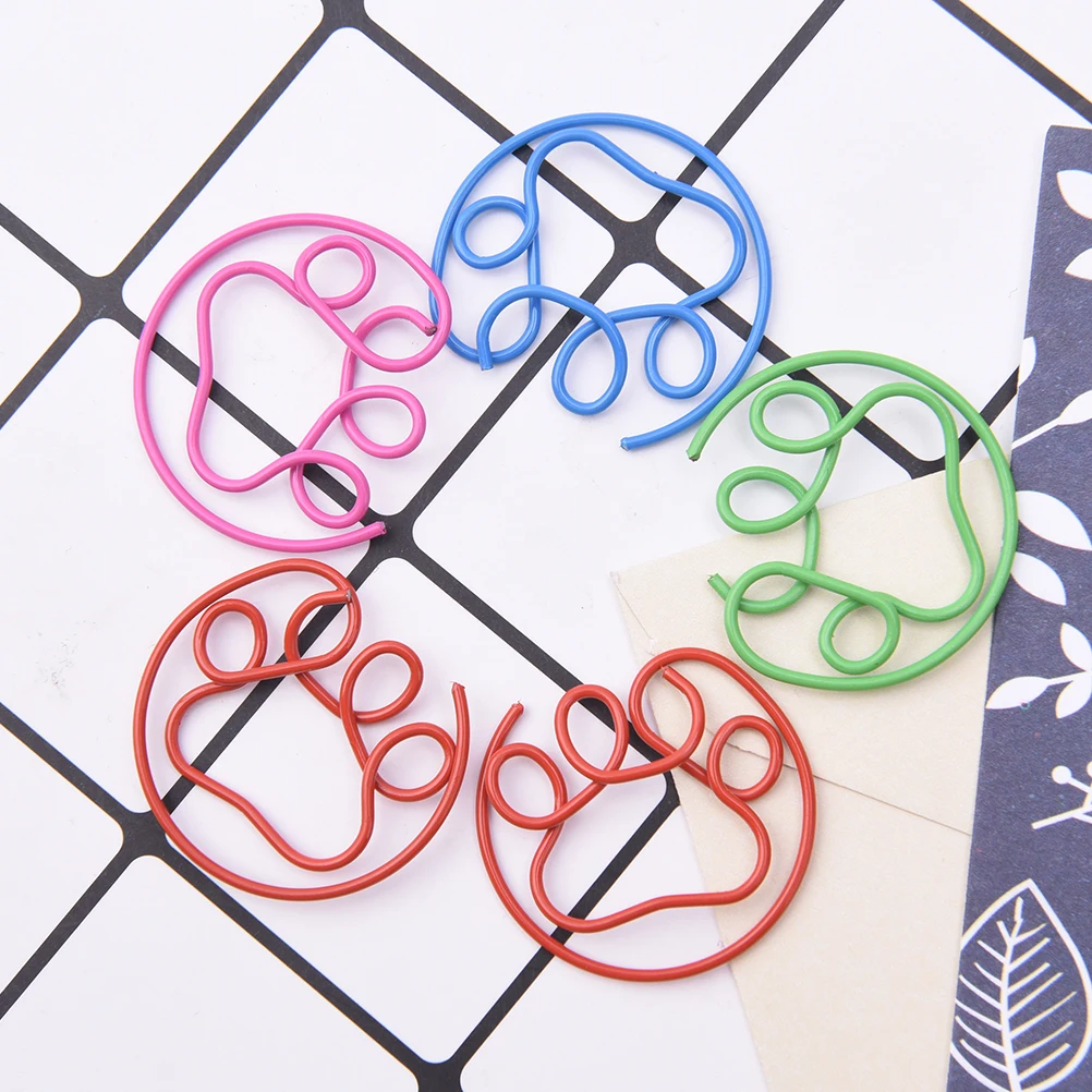 

5pcs/pack Cute Korean Paw Shaped Metal Paper Clip Gold Silver Black Color Bookmark Stationery Office Accessory School Supply