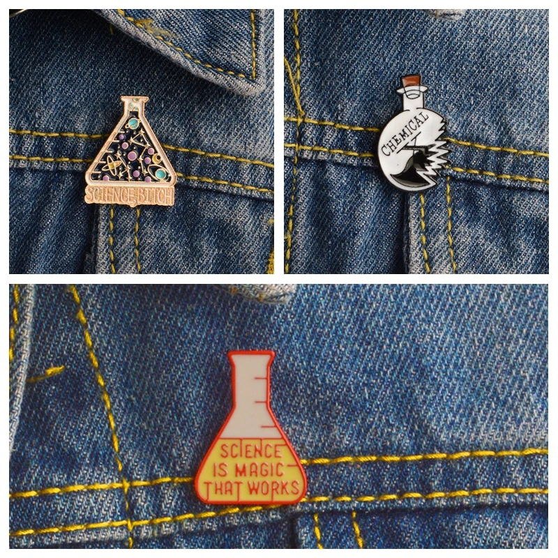 

QIHE JEWELRY Science Bitch Pins Brooches Badges Chemical X Science Is Magic That Works Science Experiment Cup Science Lover Gift