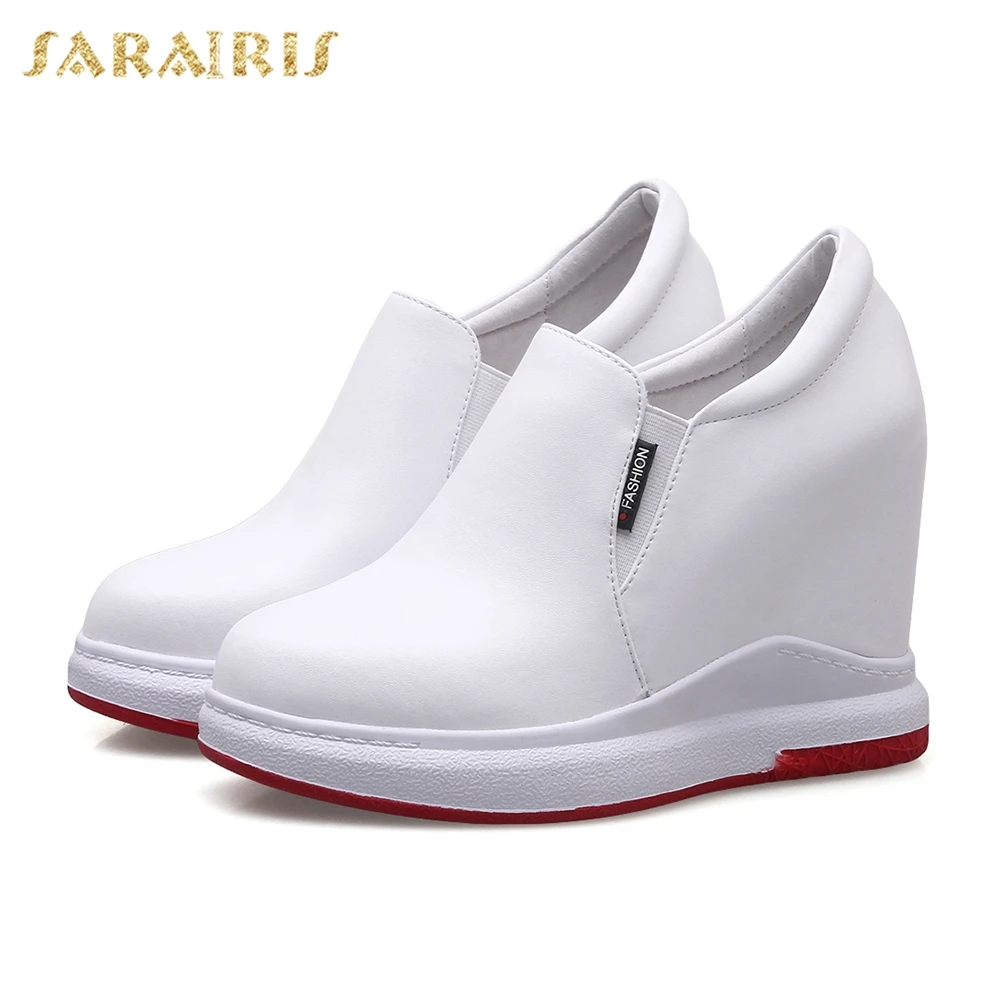 

SARAIRIS 2018 Cow Leather Large Size 31-40 Increasing Heels Platform Wholesale Woman Shoes Solid Casual Vulcanize Shoes Woman