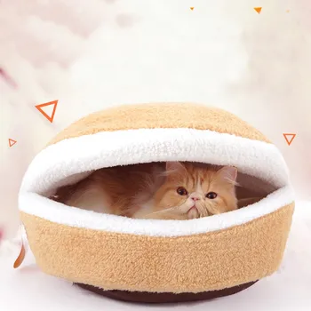 

Winter Hand Wash Hamburger Shape Cat Bed Room House Disassemblability Warm Small Animal Puppy Cat Pet Nest Cotton Sofa S/L