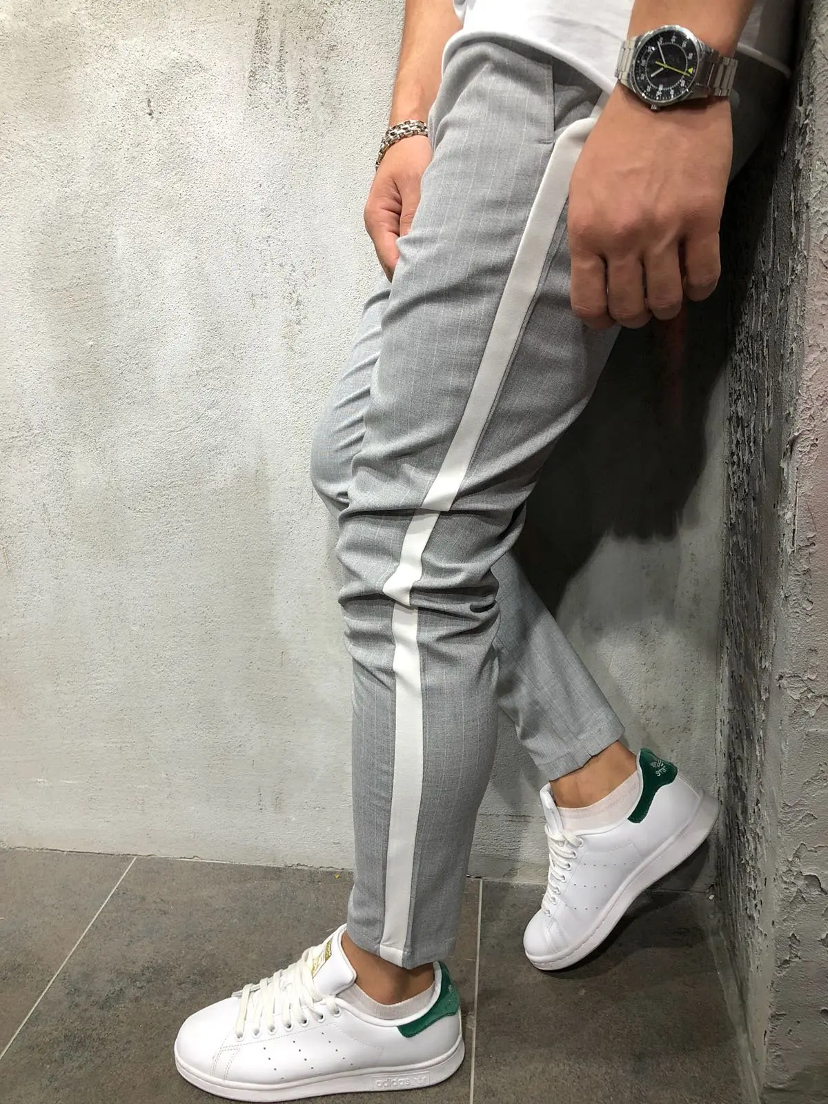 Для мужчин's Twill Мода Jogger Брюки 2018 новая полосатая городской Прямые повседневные штаны Тонкий Фитнес длинные штаны S-3XL